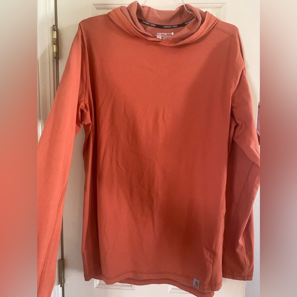 Men’s Carhartt force long sleeve tee shirt with hood sz L tall